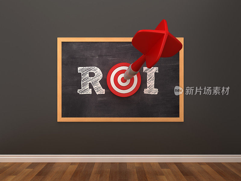黑板与ROI字与目标和镖在房间- 3D渲染